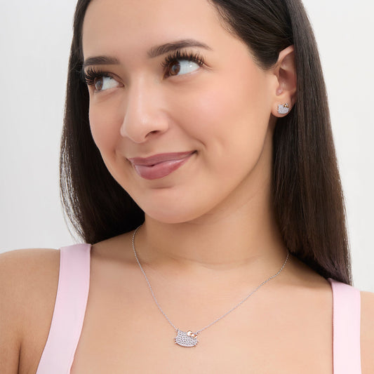 Hello Kitty 18" Two-Tone Gold Plated Pavé Necklace (White Sapphire)