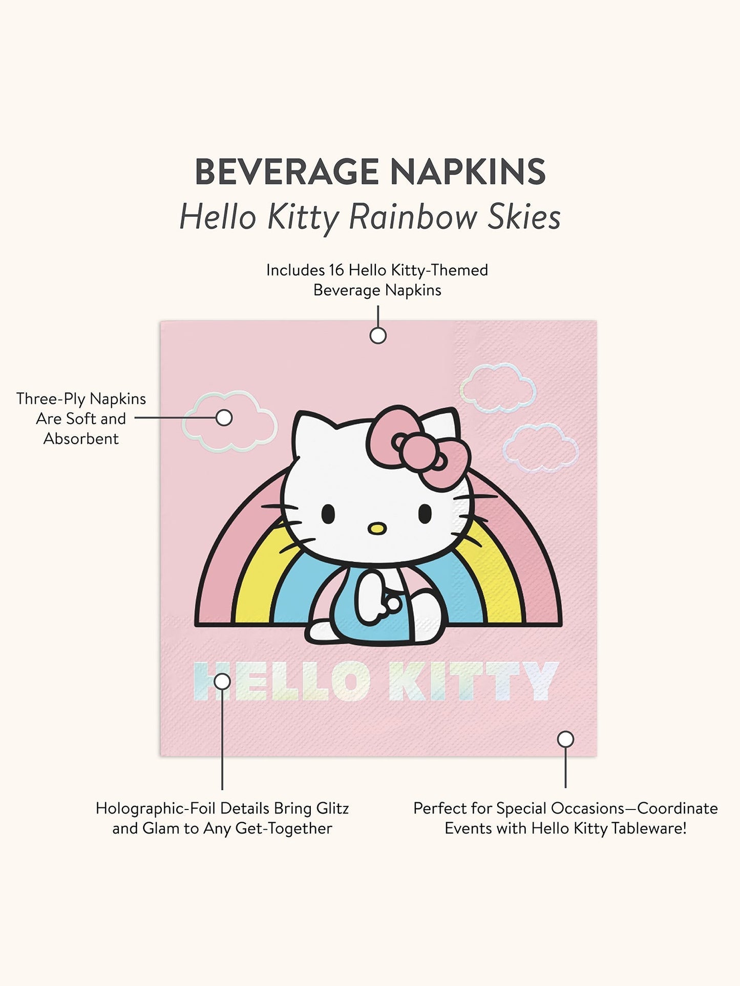 Hello Kitty x Studio Oh! Rainbow Skies Beverage Napkins