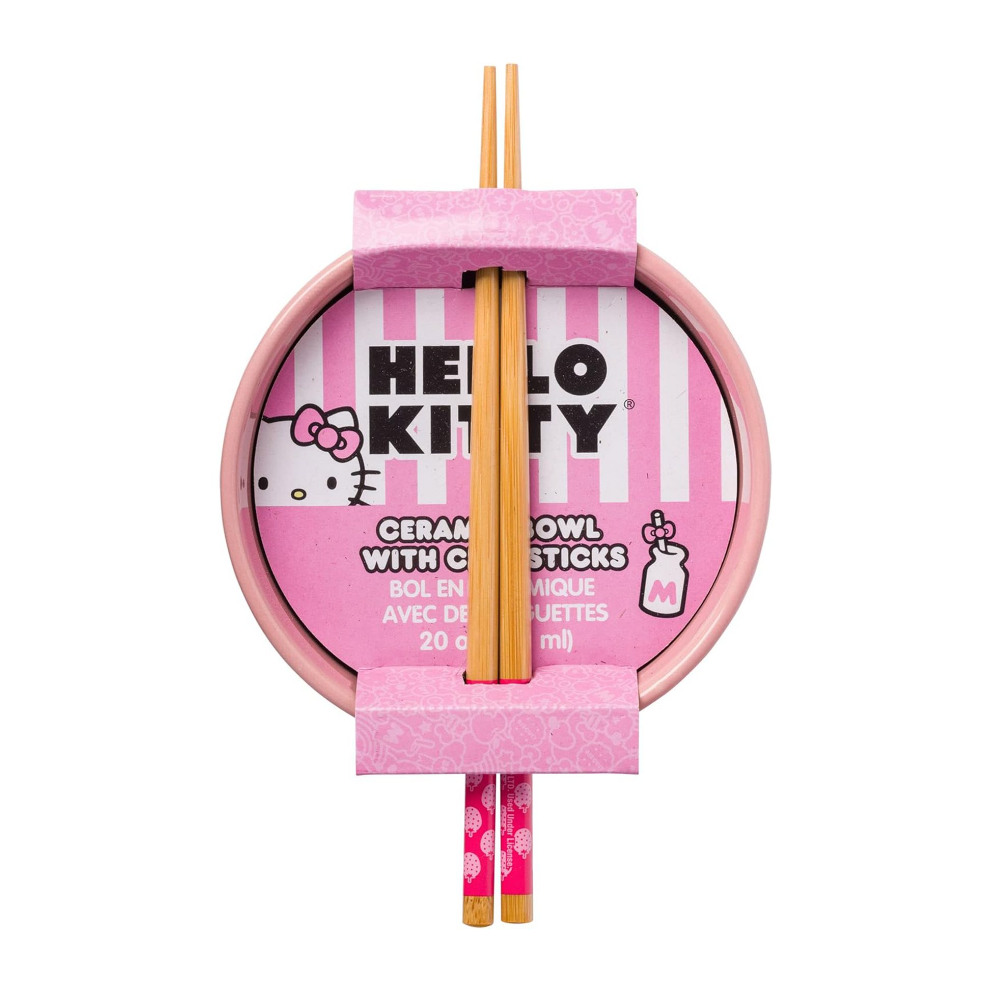 Hello Kitty Ceramic Ramen Bowl and Chopstick Set (Strawberry Milk)