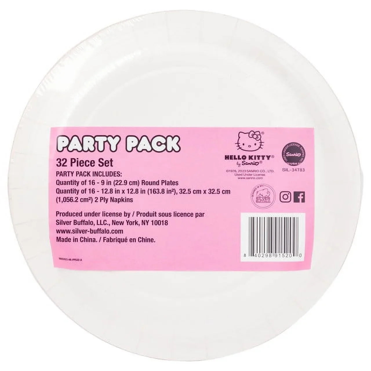 Hello Kitty Paper Napkin & Plate 32-pc Party Pack (Pink Dots)
