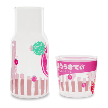 Hello Kitty Glass Carafe and Cup Set (Strawberry Milk)