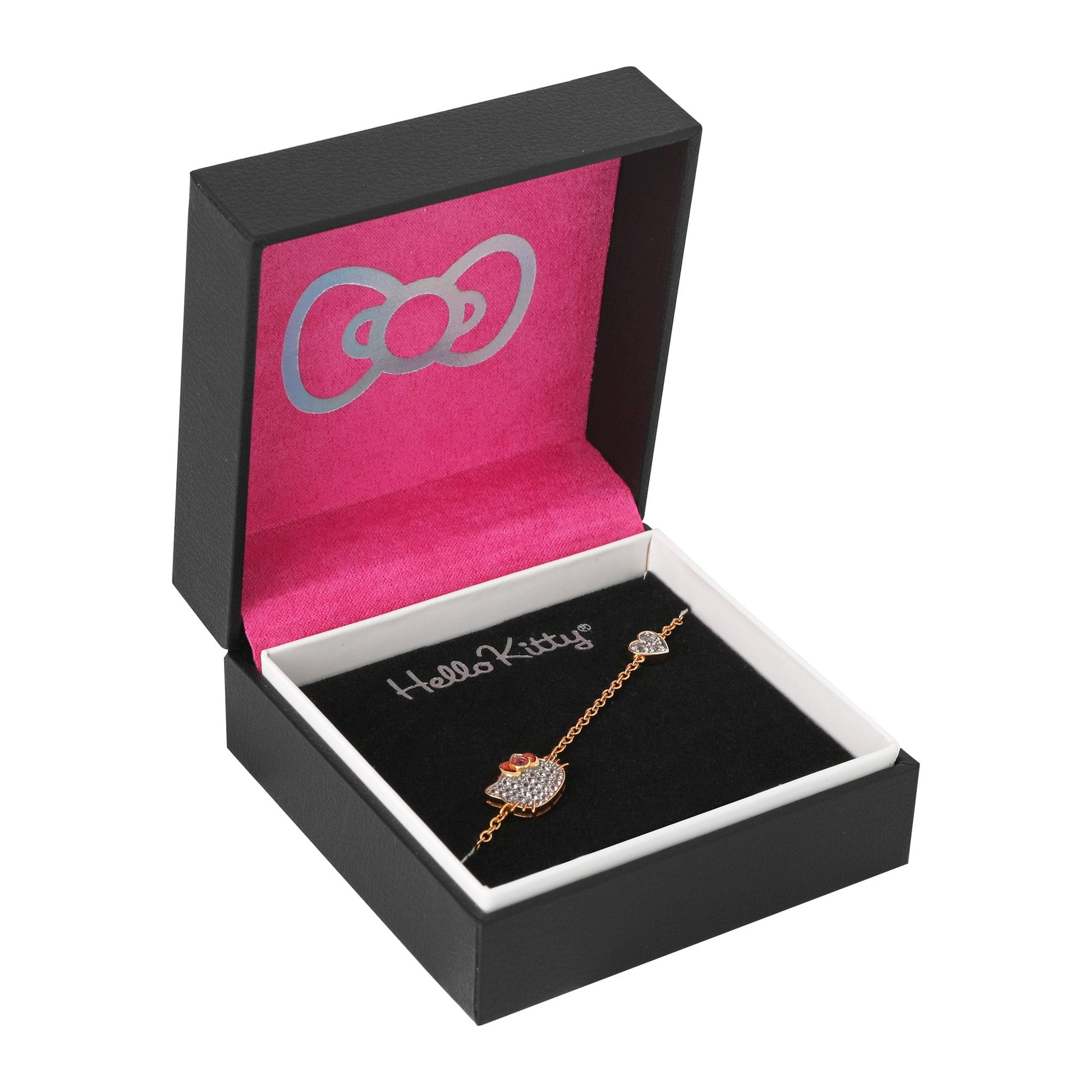 Hello Kitty Two-Tone Gold Plated Icons Bracelet (Pink & White Sapphire)