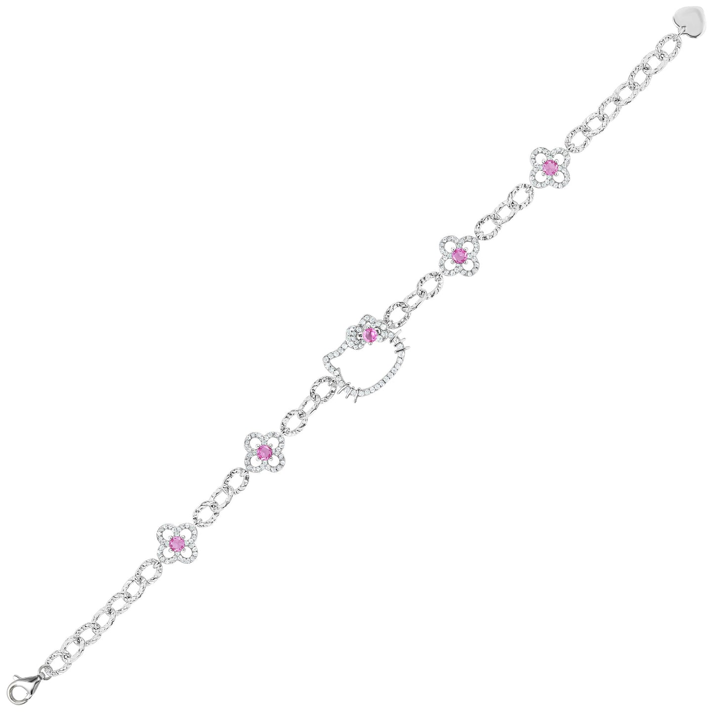 Hello Kitty Quatrefoil Sterling Silver Bracelet (Pink & White Sapphire)