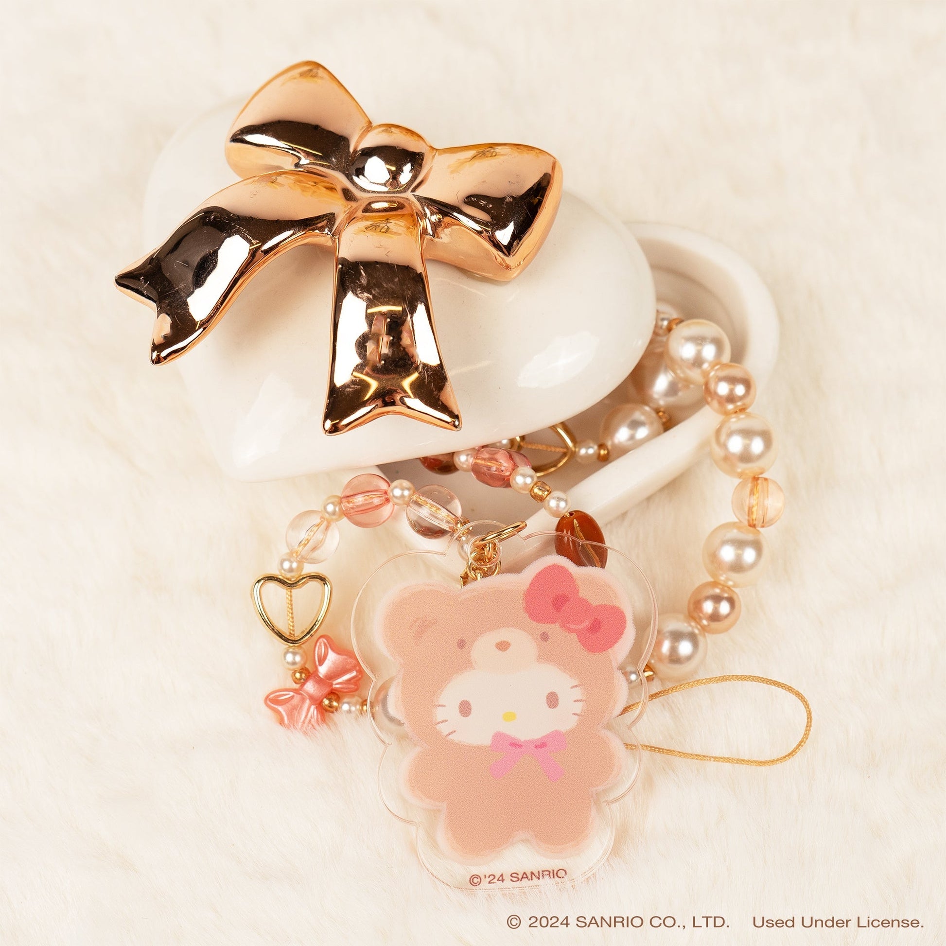 Hello Kitty Latte Bear Beaded Charm Mobile Phone Wrist Strap