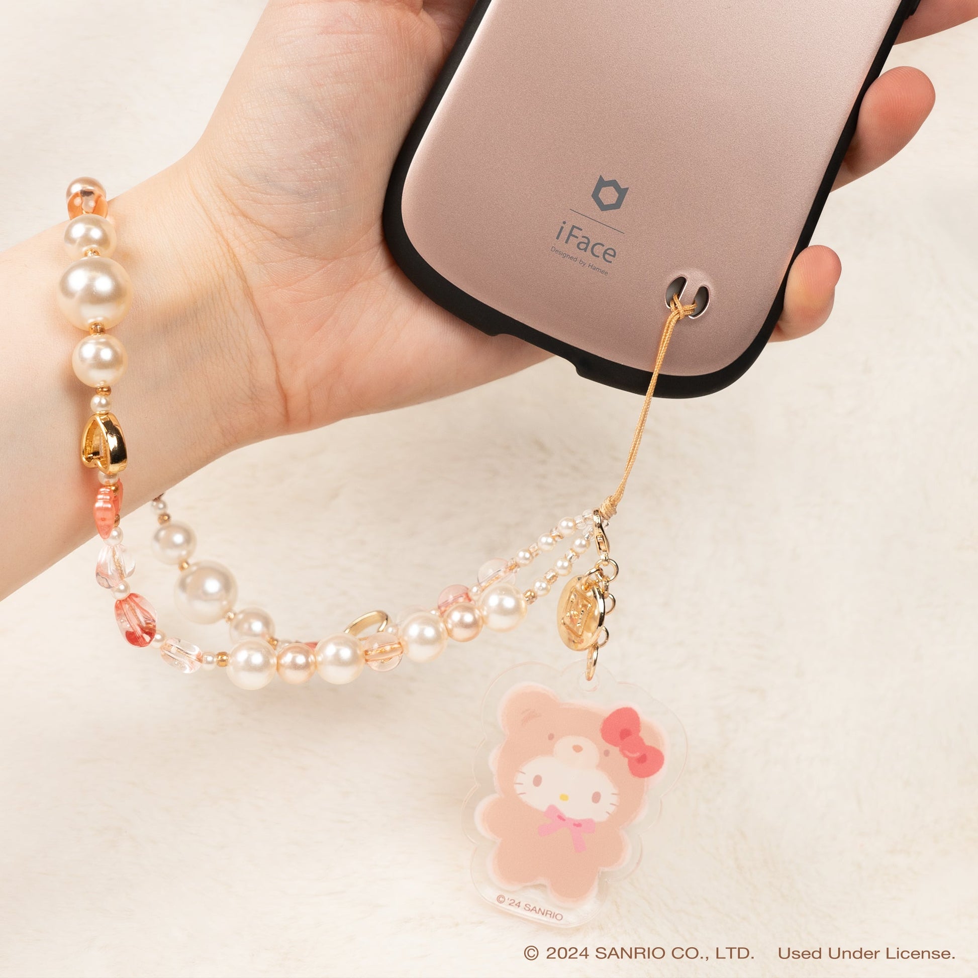 Hello Kitty Latte Bear Beaded Charm Mobile Phone Wrist Strap