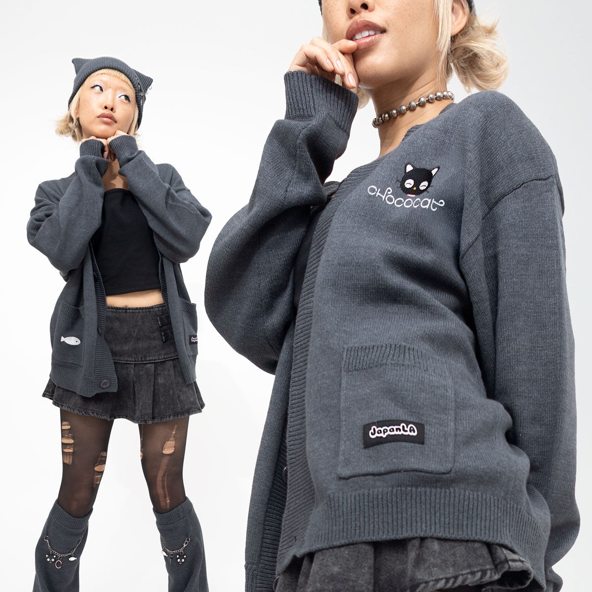 Chococat x JapanLA Flowers Embroidered Knit Cardigan