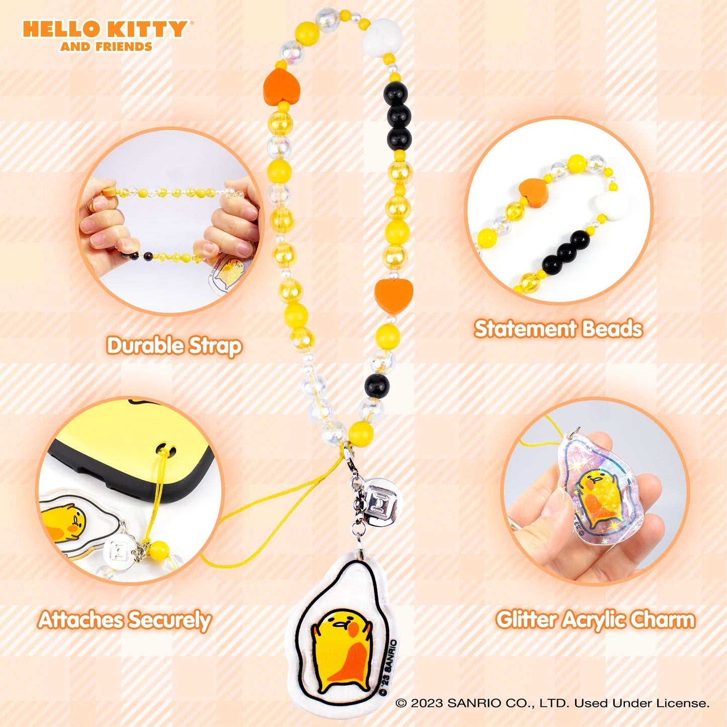 Gudetama Beaded Charm Mobile Phone Wrist Strap