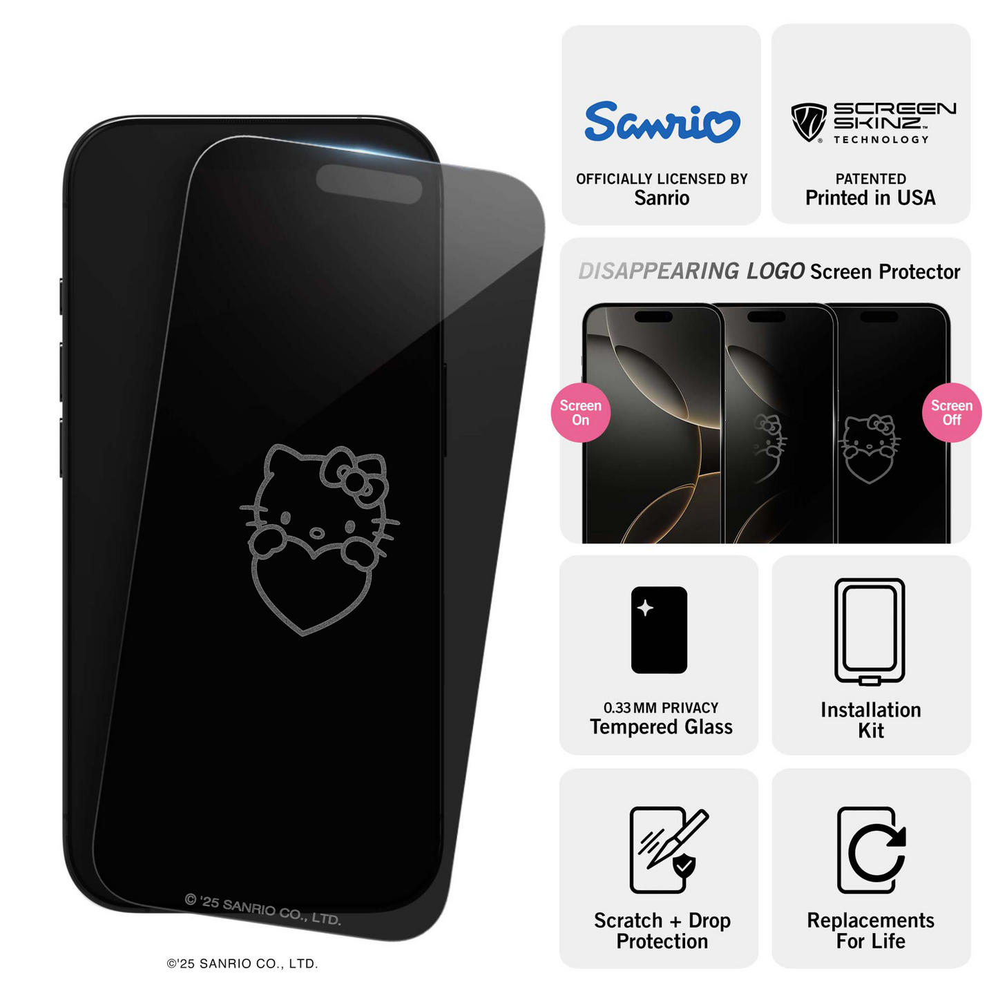 Hello Kitty x Screen Skinz Hands Heart Privacy Screen Protector