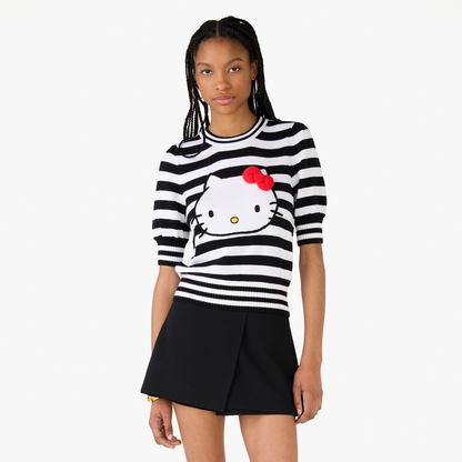 Hello Kitty x Kate Spade New York Striped Puff Sleeve Intarsia Sweater