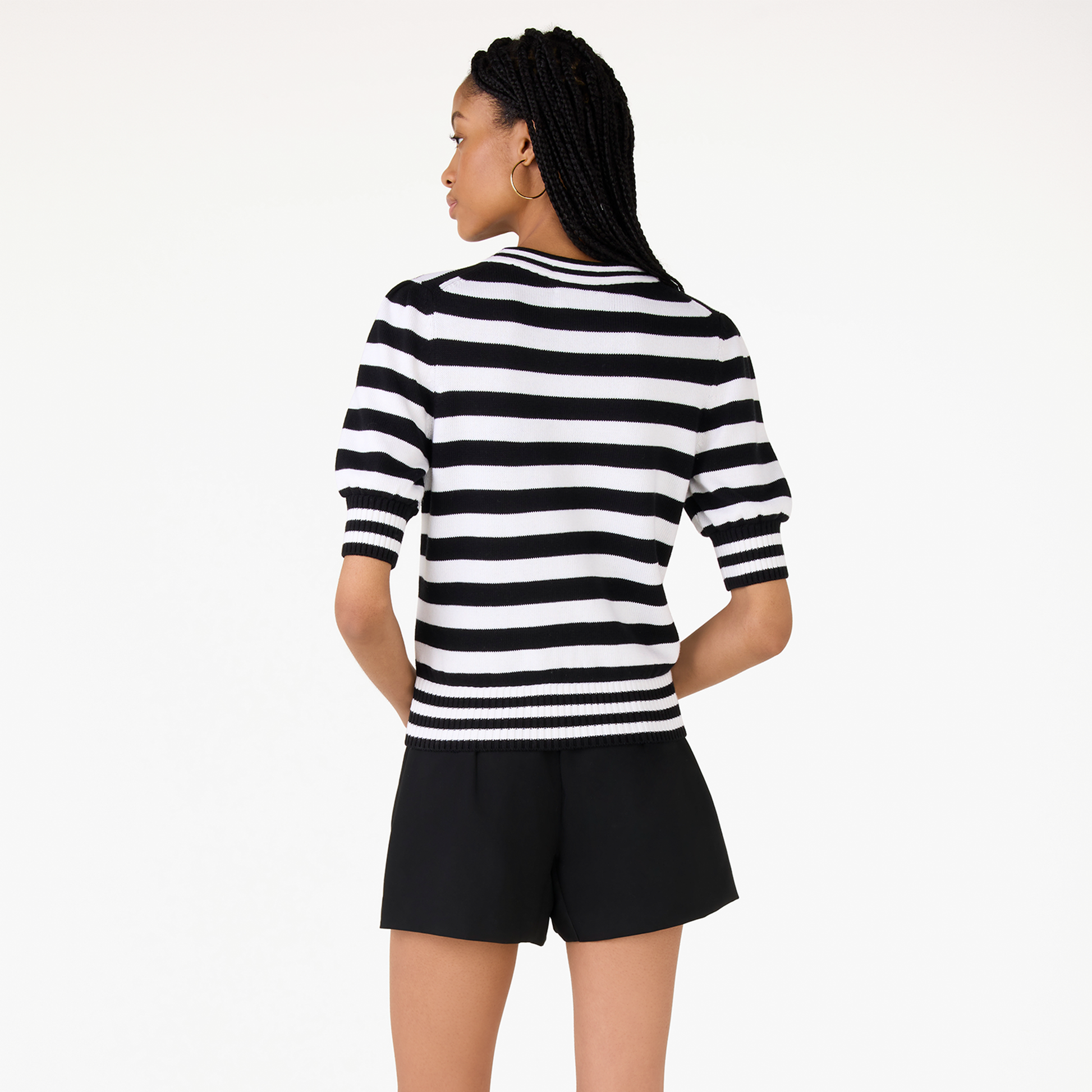 Hello Kitty x Kate Spade New York Striped Puff Sleeve Intarsia Sweater