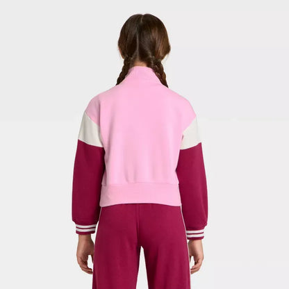 Hello Kitty Girls Quarter-Zip Fleece Varsity Sweatshirt