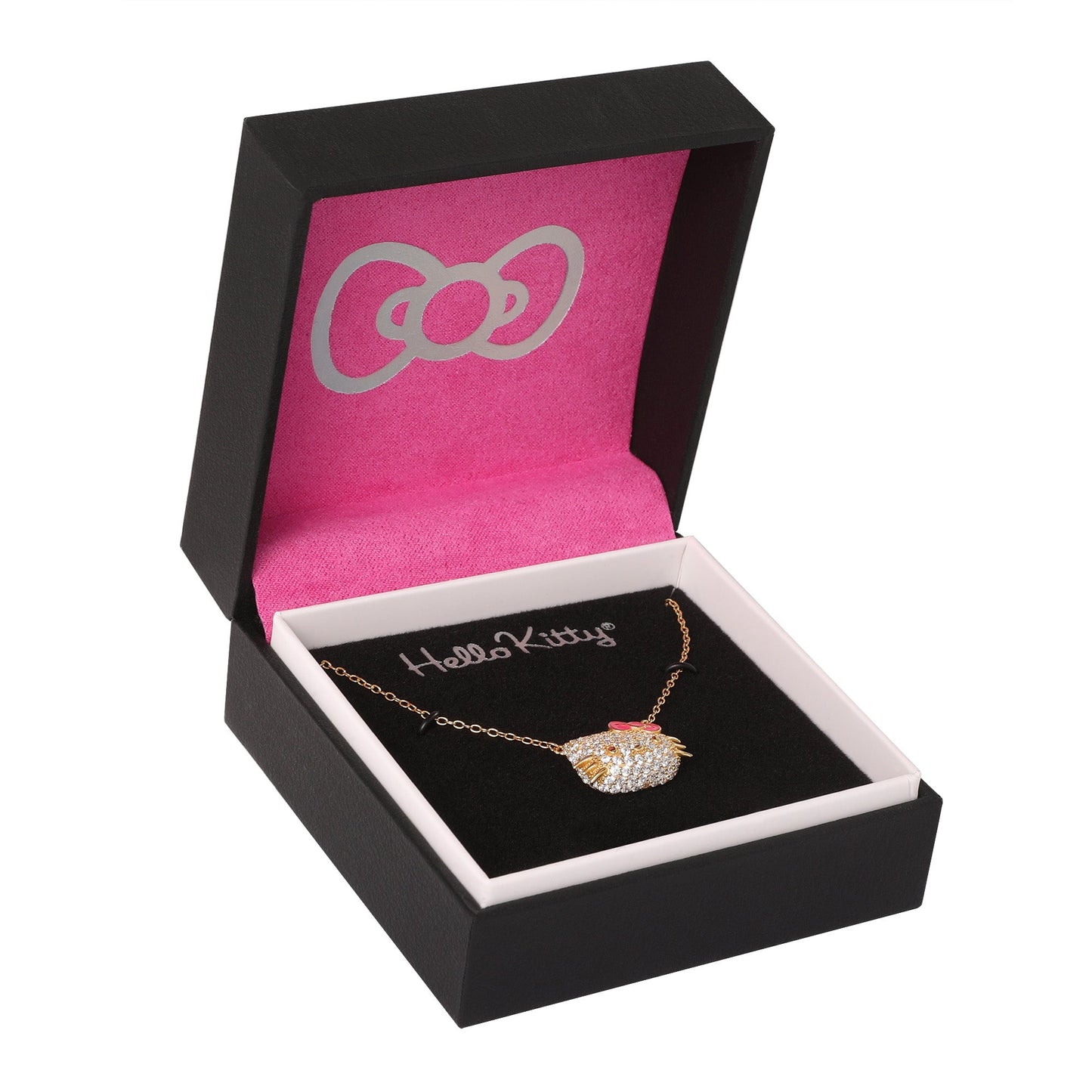 Hello Kitty 18” Gold Plated Face Pave 3D Necklace