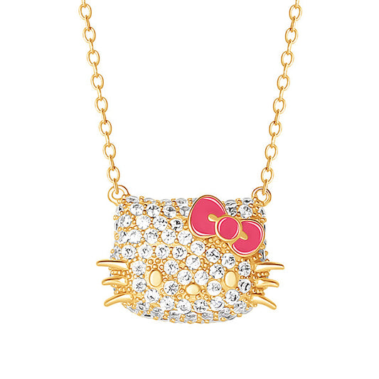 Hello Kitty 18” Gold Plated Face Pave 3D Necklace