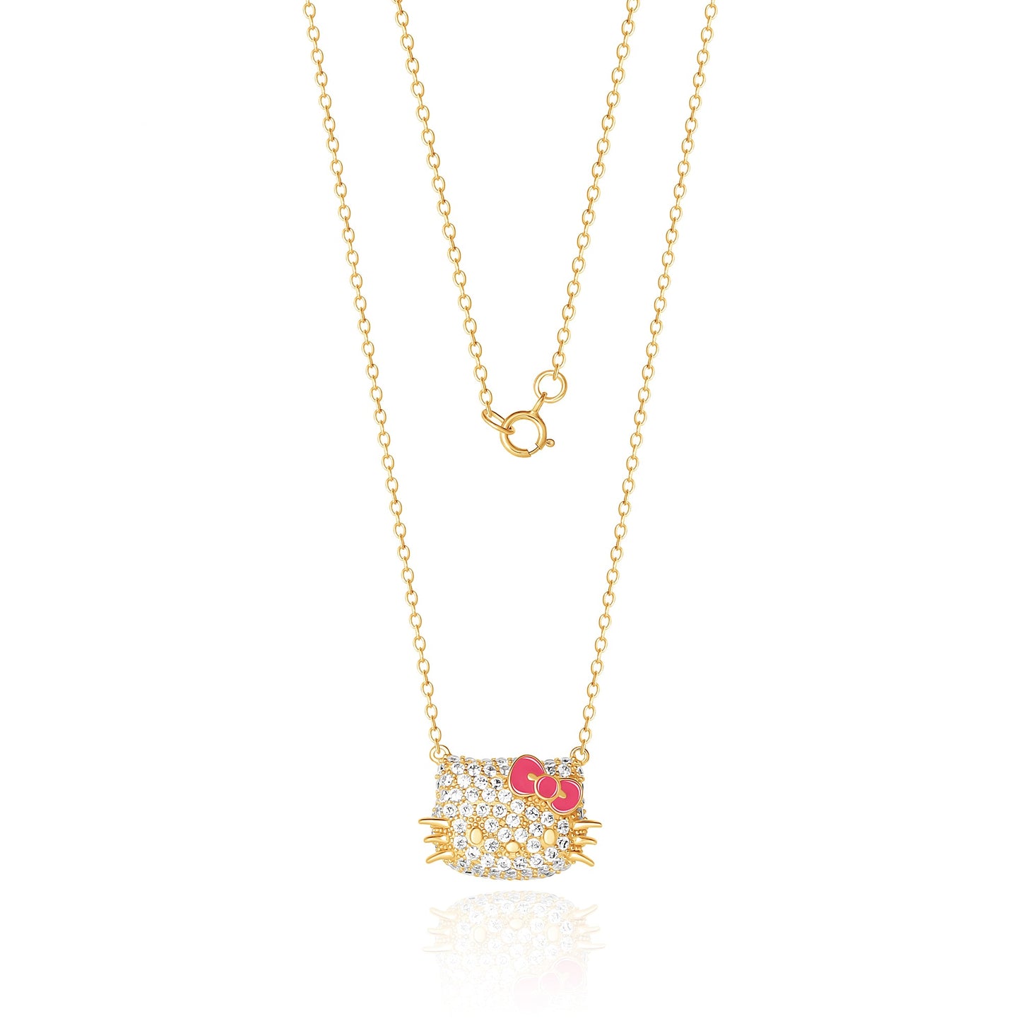 Hello Kitty 18” Gold Plated Face Pave 3D Necklace