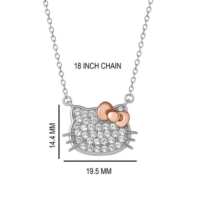 Hello Kitty 18" Two-Tone Gold Plated Pavé Necklace (White Sapphire)