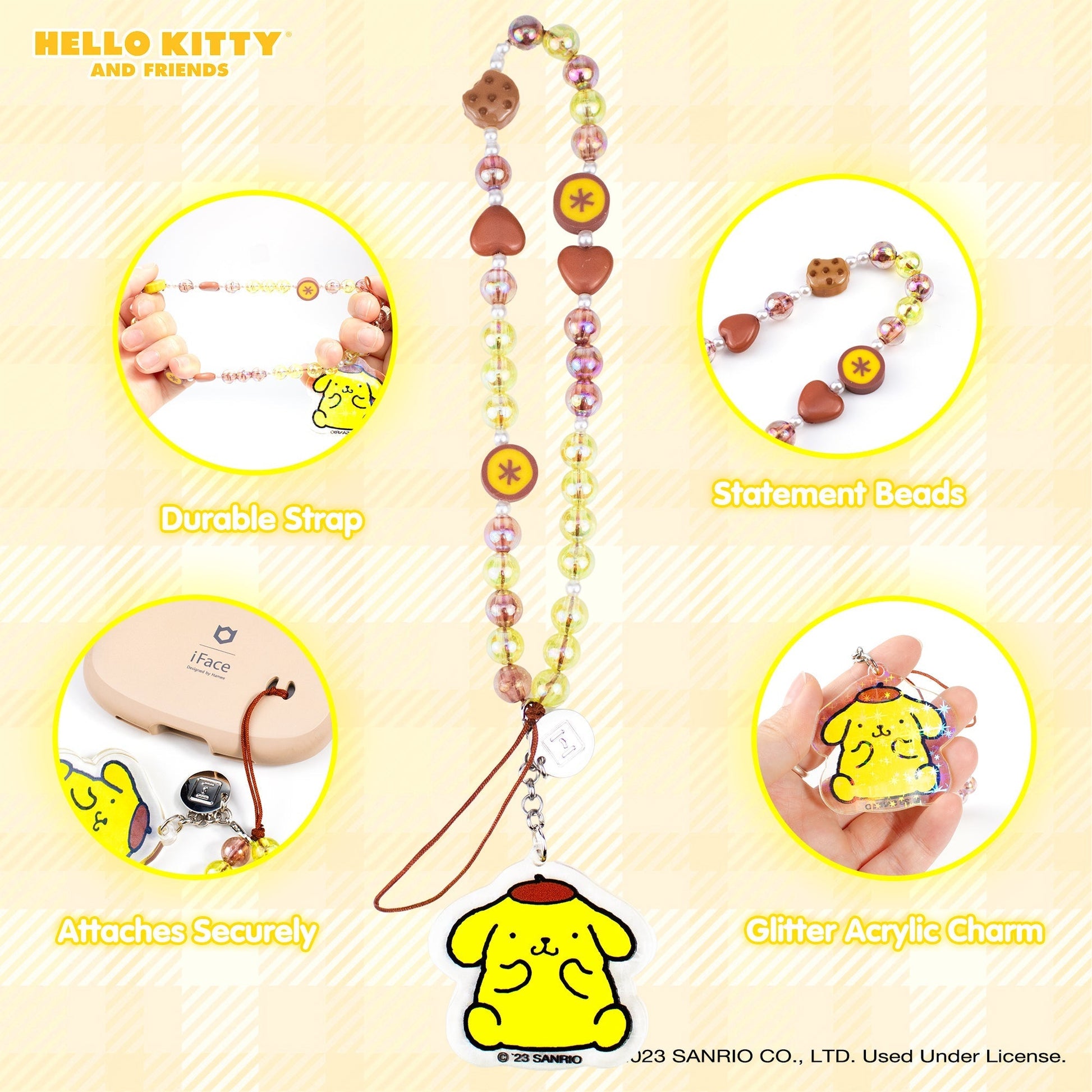 Pompompurin Beaded Charm Mobile Phone Wrist Strap