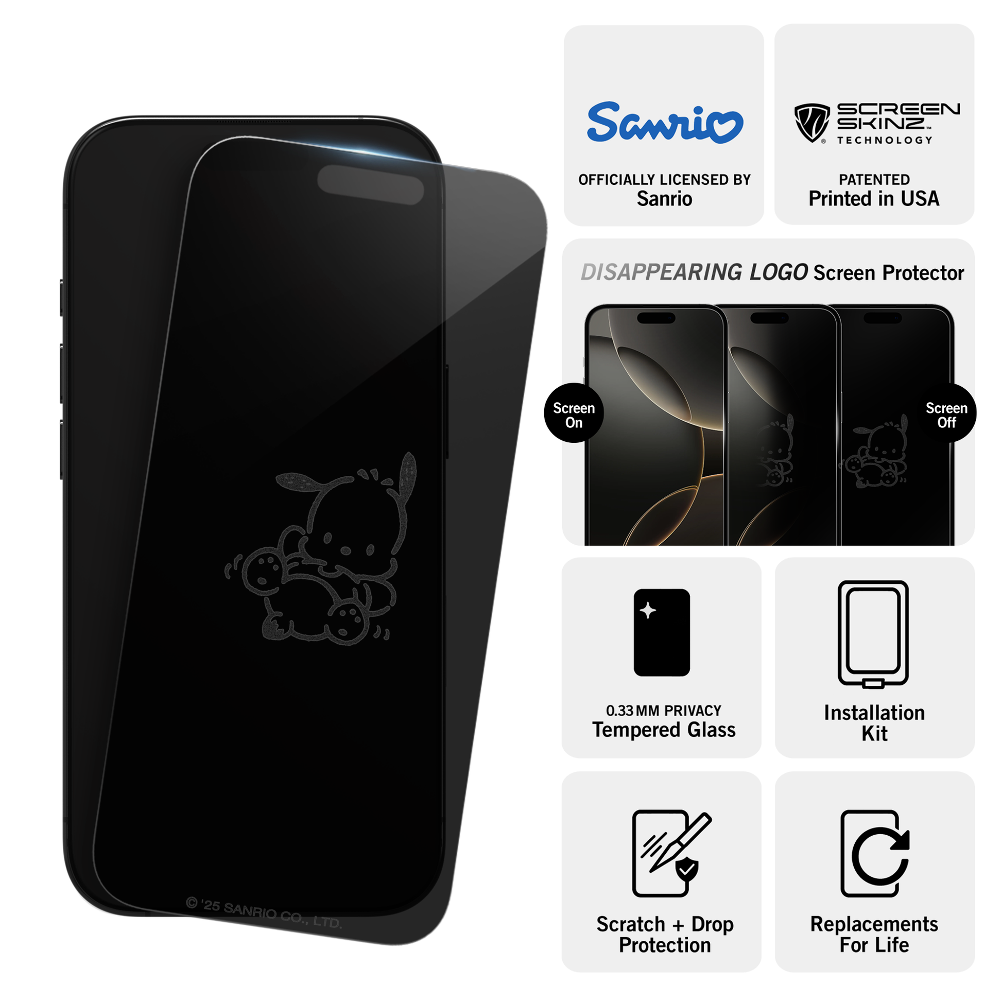 Pochacco x Screen Skinz Dancing iPhone Privacy Screen Protector