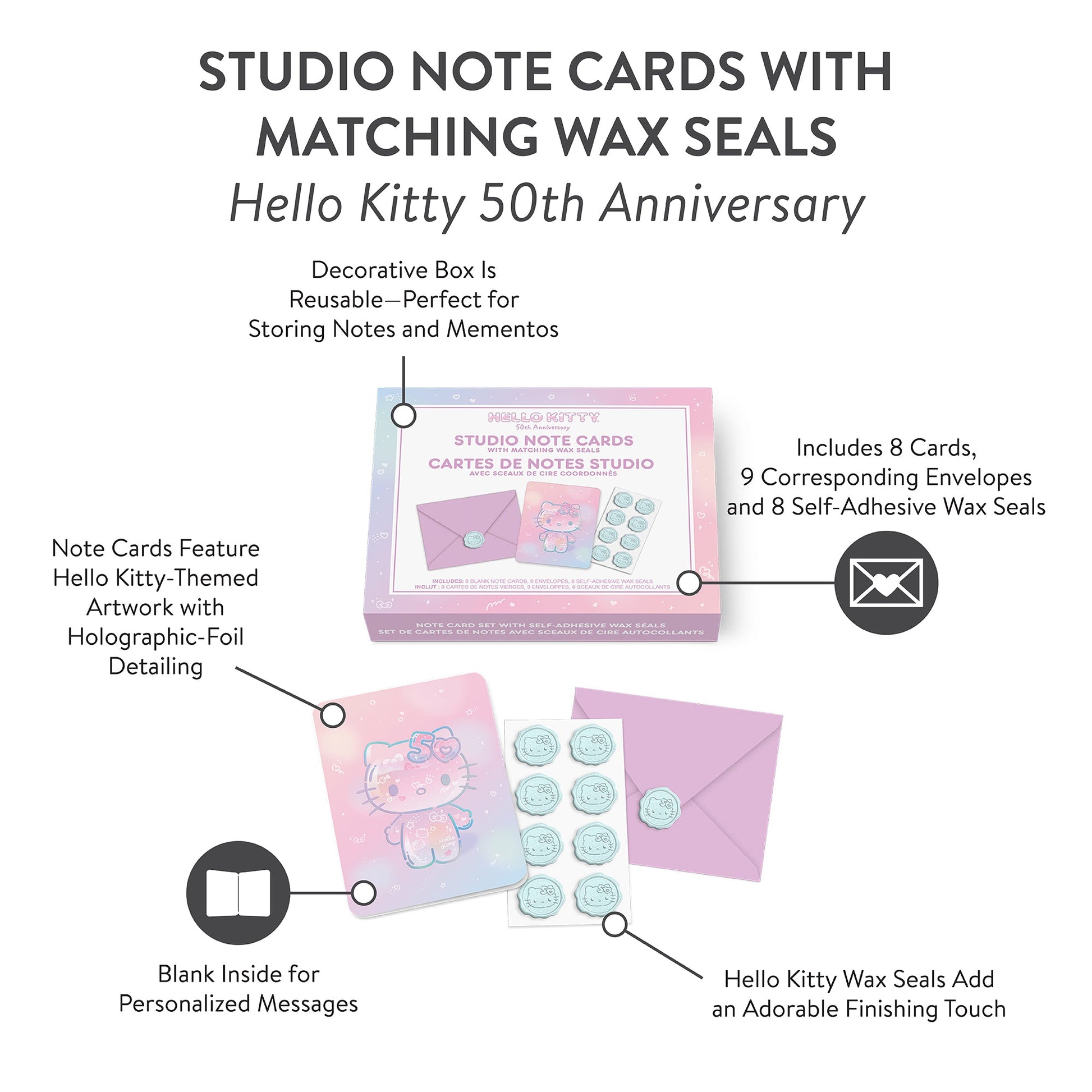 Hello Kitty x Studio Oh! 50th Anniversary 25-Pc Note Cards & Wax Seals Set