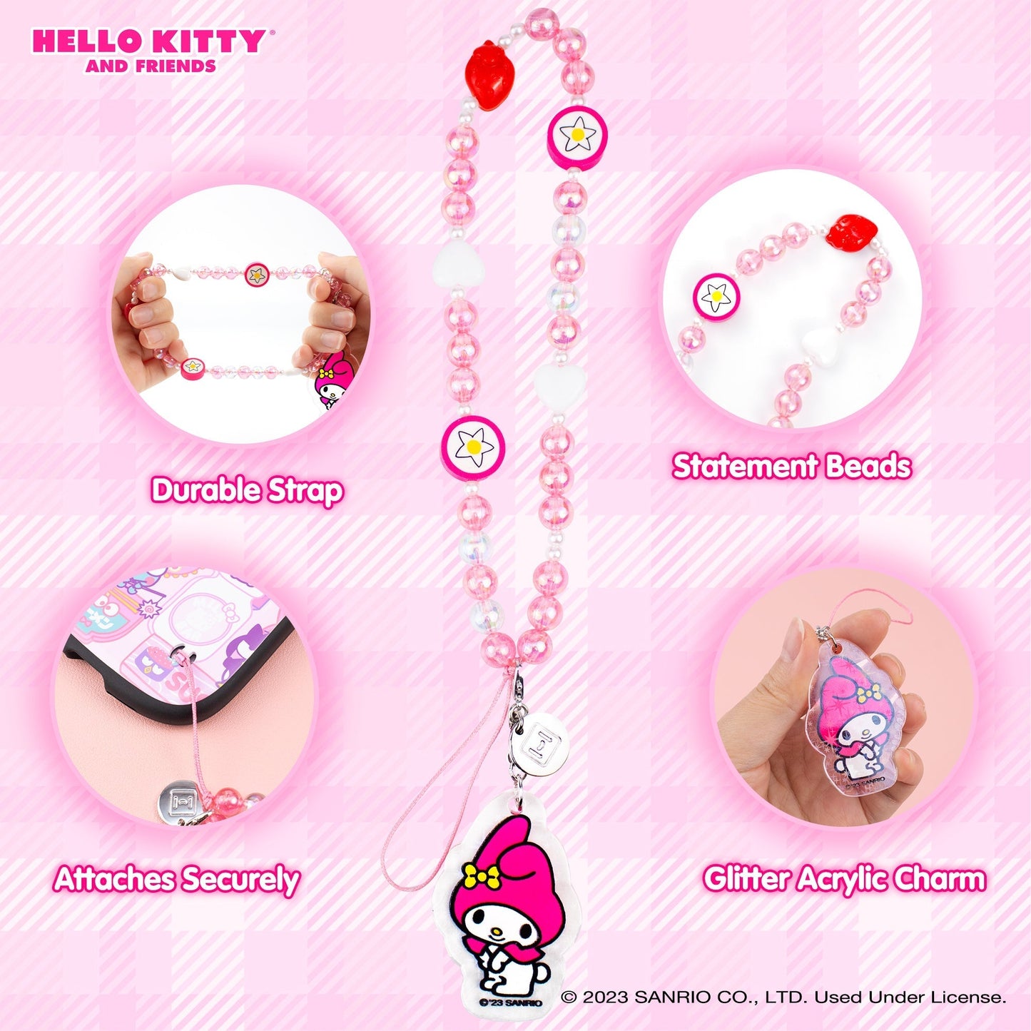 My Melody Beaded Charm Mobile Phone Wrist Strap